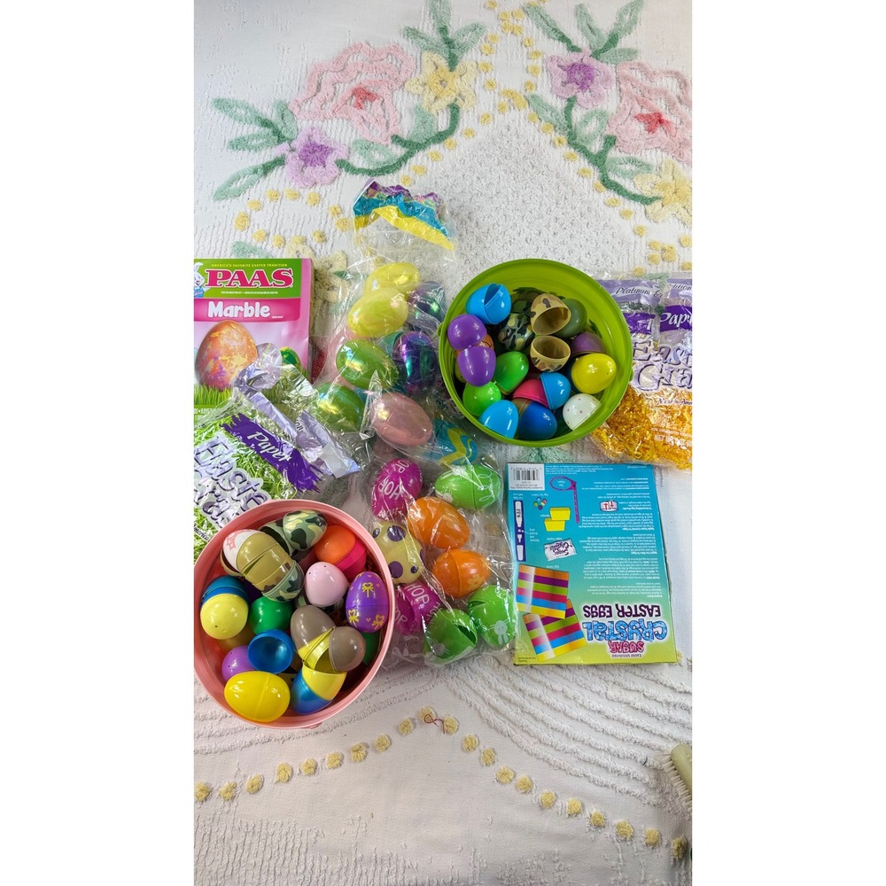Easter Bundle PAAS Marble Kit Sugar Crystal Eggs Plastic Buckets Grass Lot